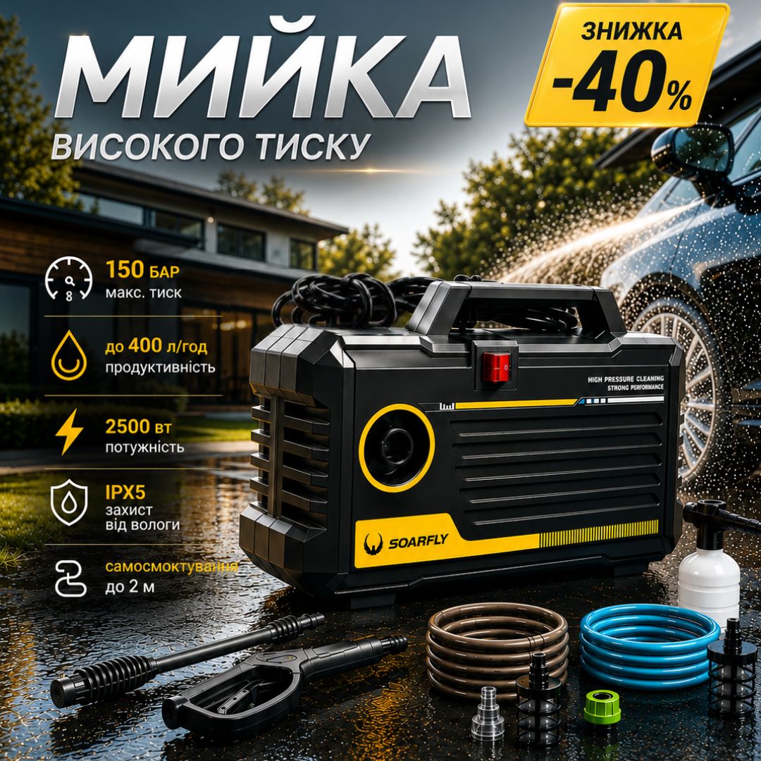 Мийка високого тиску SOARFLY з комплектом шлангів та насадок
